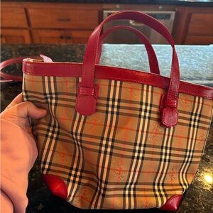Burberry Red and Tan Plaid Tote Bag
